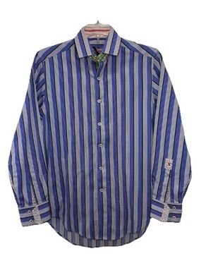 Robert Graham Blue and White Striped Dress Shirt